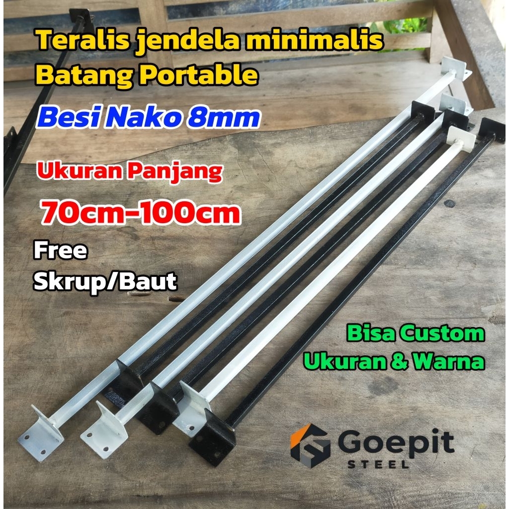 Teralis Tralis jendela minimalis batang portable, Ukuran panjang 70cm-100cm, Bahan Besi Nako diamete