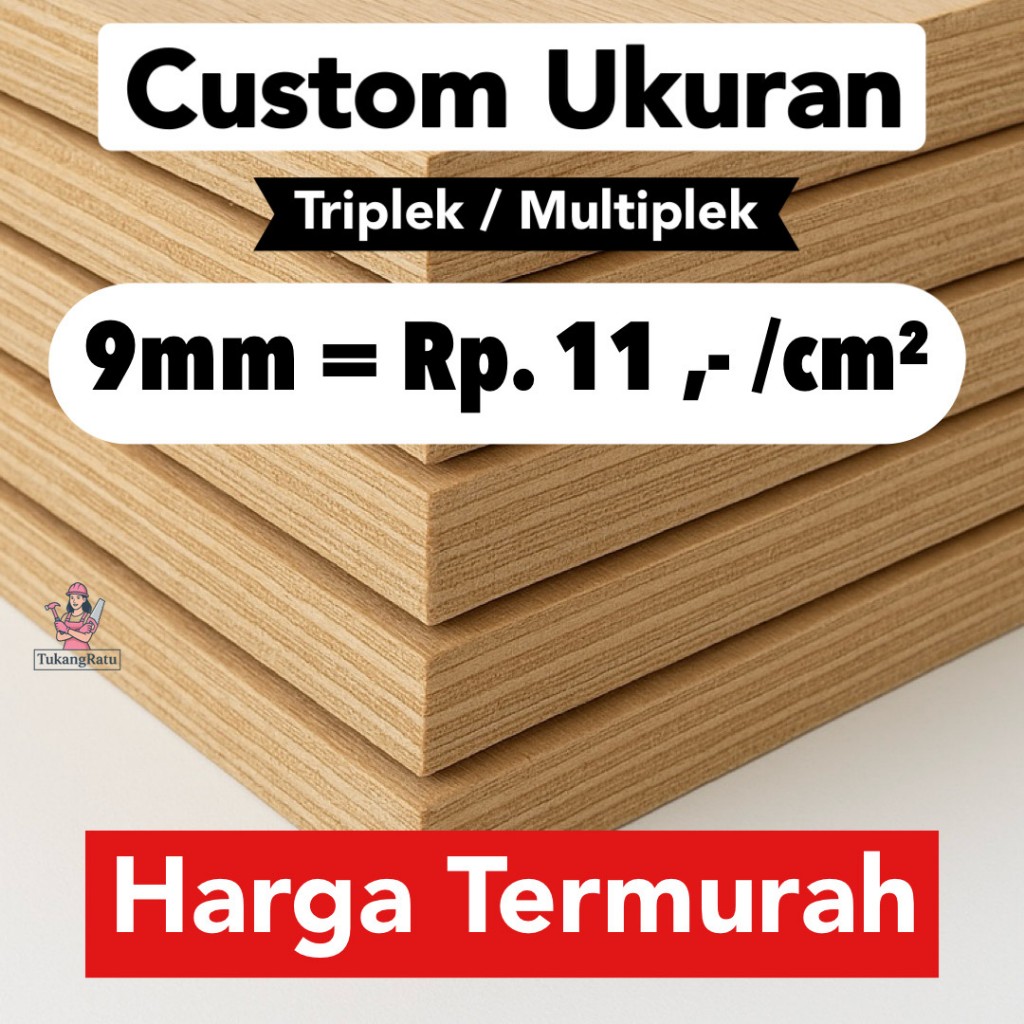 PREMIUM Triplek Custom Ukuran Tebal 9mm Meranti Multiplek Plywood