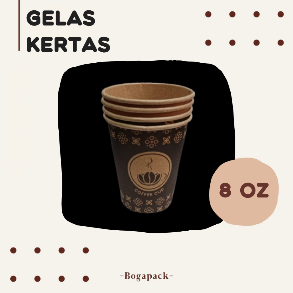 Gelas Kopi 8oz MOTIF BATIK / Gelas Kertas Batik / Paper Cup Batik / Gelas Kertas / Tutup Gelas Kopi 