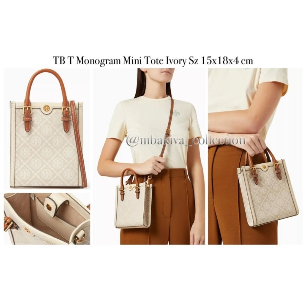 TB T Monogram Mini Tote Ivory