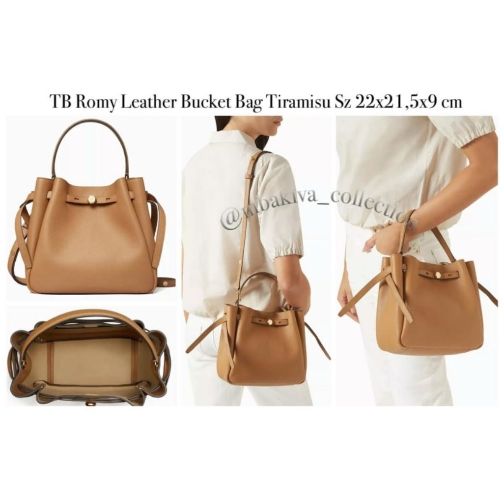 TB Romy Leather Bucket Bag Tiramisu