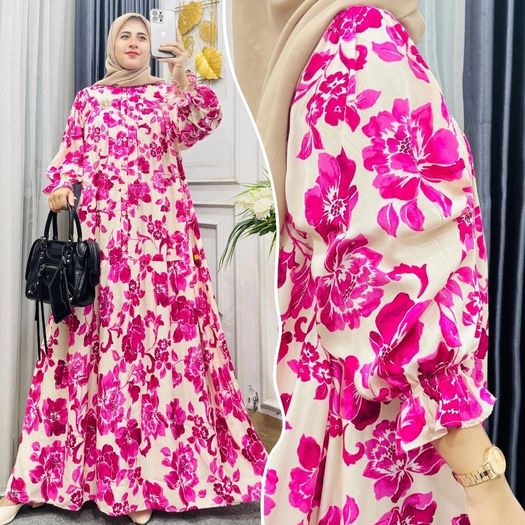 Gamis Arsyila Gamis Lengan Balon Gamis Rayon Premium Lengan Smok