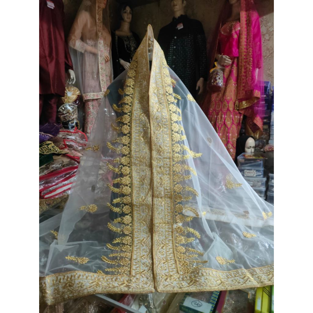 #TjM245 Selendang Pengantin Premium Full Bordir Payet Original Dupatta Dupata India Bollywood Adat B