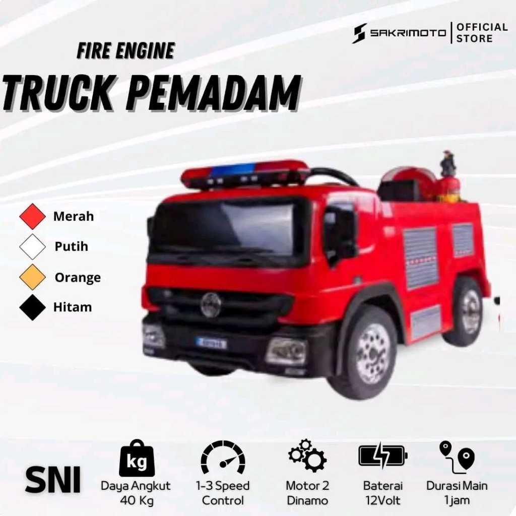 Mobil Aki Anak Pemadam Kebakaran 12V KyrakidznDual Dinamo Merah