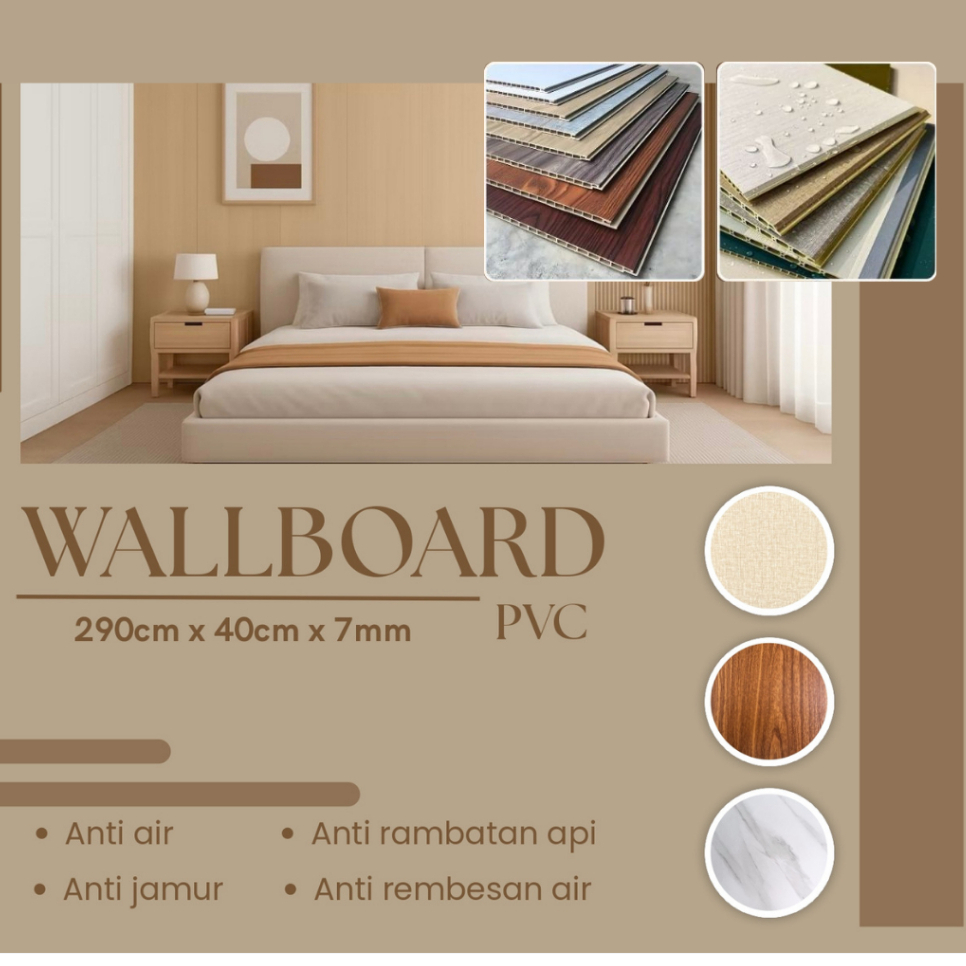 Wallboard PVC Dinding Chiara | Panel PVC Dinding Tahan Air | Dekorasi Rumah Tebal 7mm