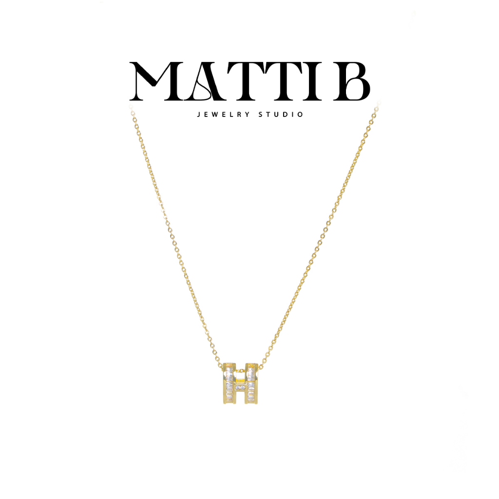 MATTIB Pelapisan Emas 14K Asli Kalung dengan Pendant Huruf H Zirkonia Intarsia Mikro Indah untuk Wan