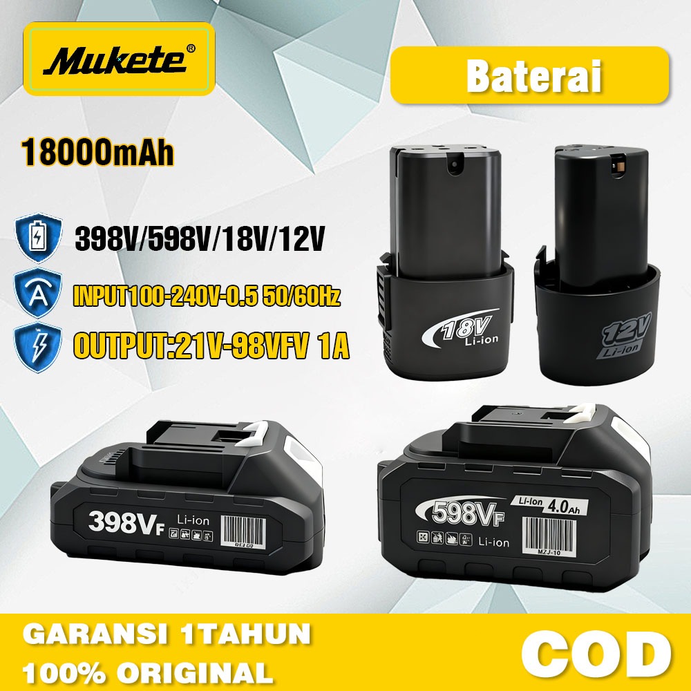 Mukete 298v/398v/598v Baterai Li-ion bor Baterai tangan/impact baterai/bor baterai  Tampilkan level 