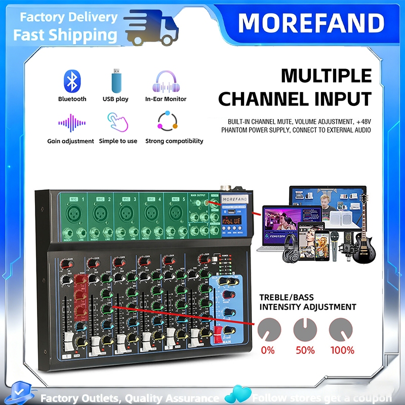 MOREFAND AUDIO MIXER profesional 4/7-channel RE405 Penguat sinyal USB Penguat KTV Penguat kinerja Pe