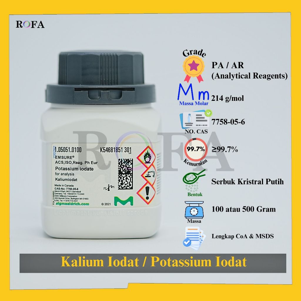 Kalium Iodat / Potassium Iodate / KIO3 Pro Analisis 100 - 500 Gram