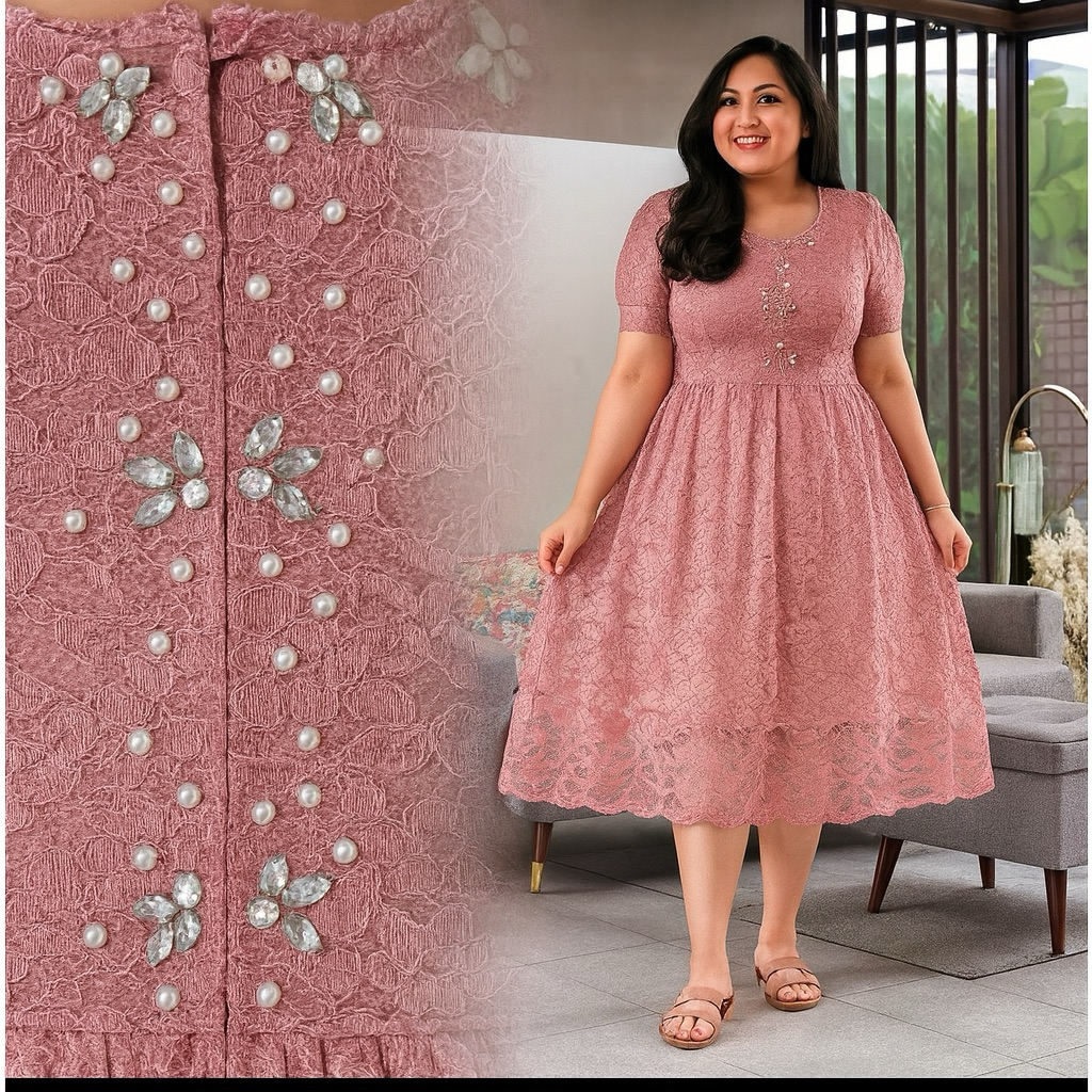 SEVIA-DRES JUMBO GISELLA LD 120 -LD 130/ BIG SIZE Dress GISELLA/ DressPesta Natal Gisella Brukat Mix