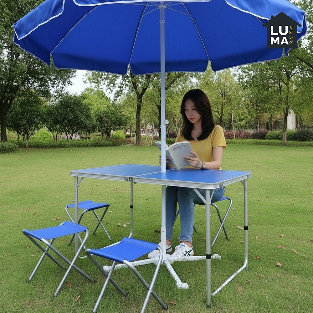 Meja Lipat Dengan Lubang Tengah Payung Jualan Bazar Cafe Table Outdoor Portable Serbaguna