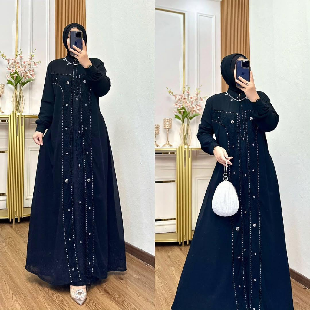 Senada Dres Gamis Burkat Burgundy Baju Wanita Simple Elegan Ceruty Babydoll Brukat Cantili Mix Payet
