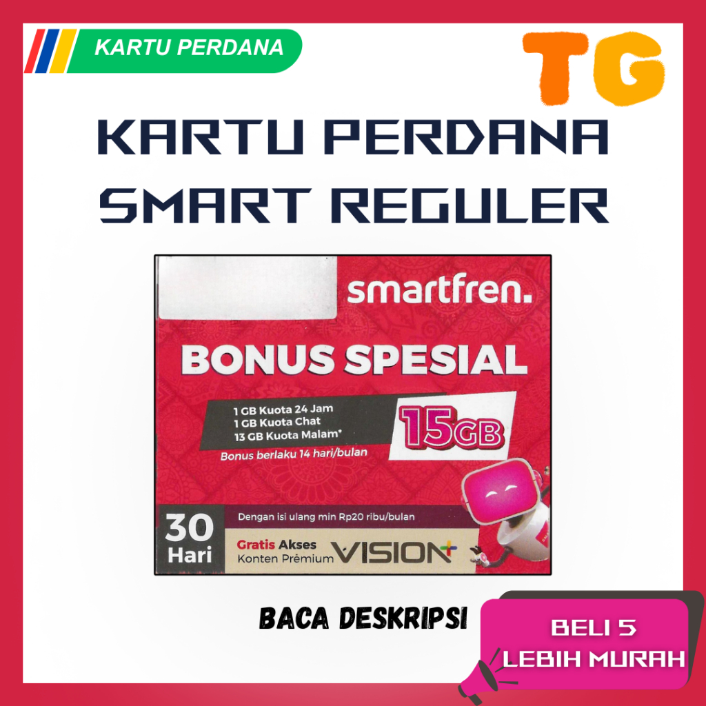 Kartu Perdana Smartfren Reguler Bonus Kuota Spesial 15GB Nasional Segel