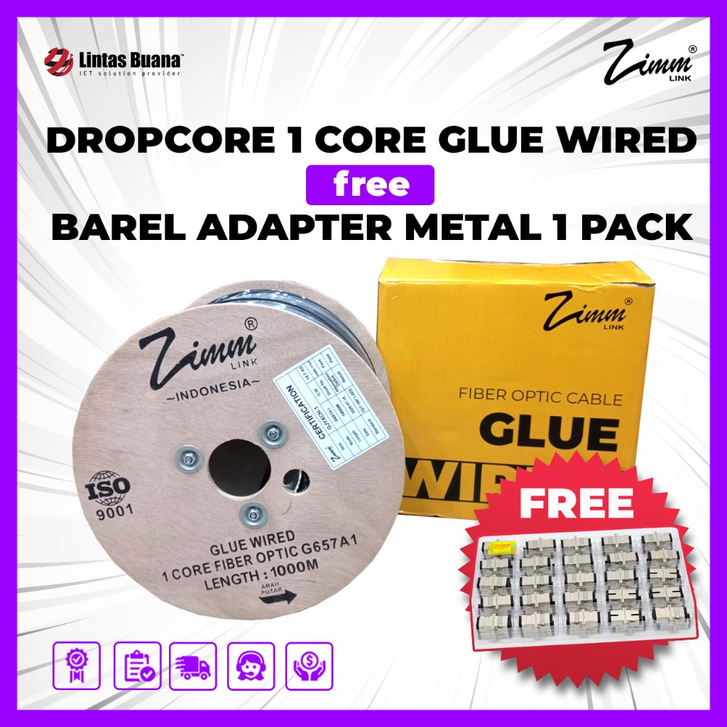 Kabel Dropcore 1 Core 1000 Meter Glue Wired Kabel Fiber Optik 1000m FTTH Zimmlink With GLUE Wired st