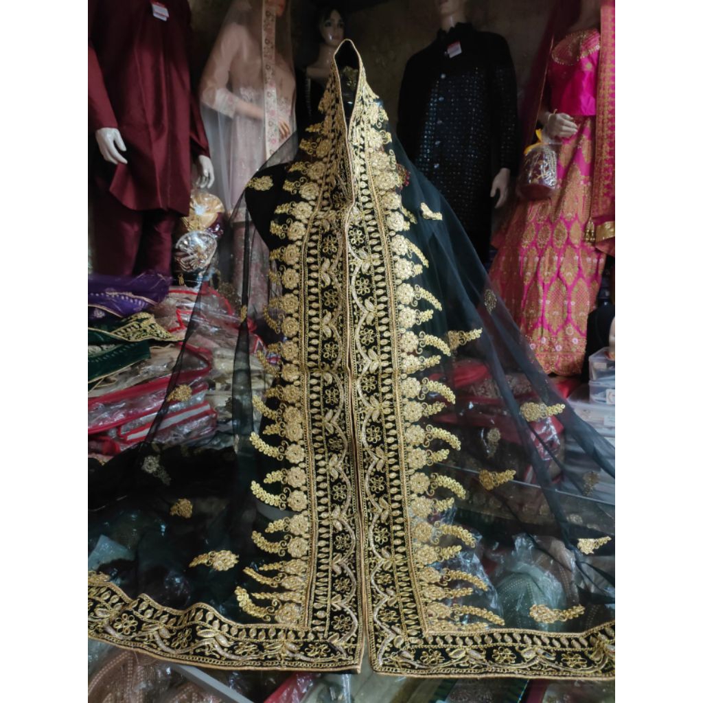 #TjM256 Putih Bordir Gold Siffon Selendang Sarangan Dupatta Dupata Syal Kerudung Hijab Pesta Adat In