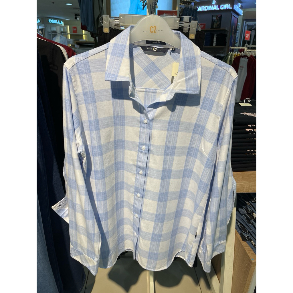 kemeja wanita kotak-kotak, kemeja wanita lengan panjang kotak-kotak 100% original C2