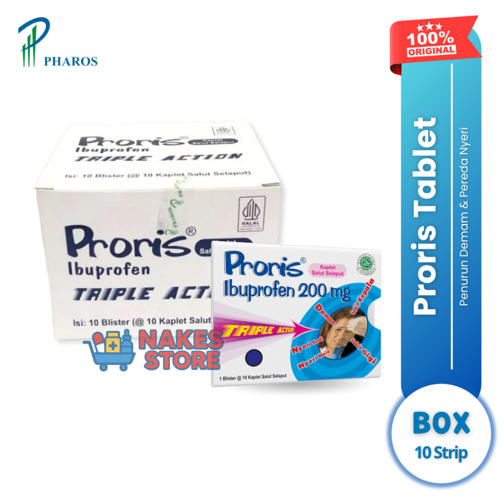 OFFICIAL STORE - Proris Ibuprofen 200mg Triple Action Tablet Meredakan Demam Nyeri Dewasa Anak Box