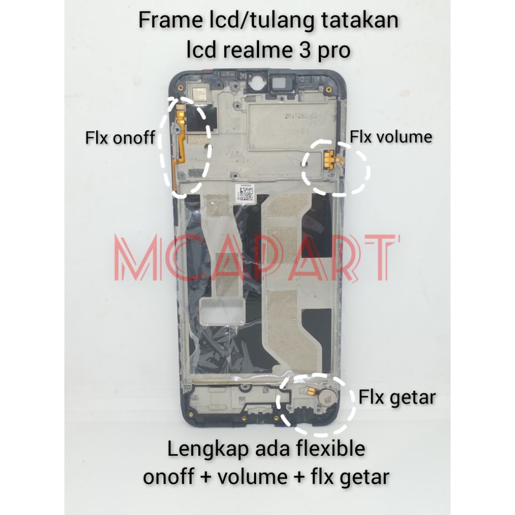 FRAME LCD/TULANG TATAKAN LCD/MIDDLE LCD REALME 3 PRO(LENGKAP ADA FLX ONOFF + VOLUME + GETAR)COPOTAN