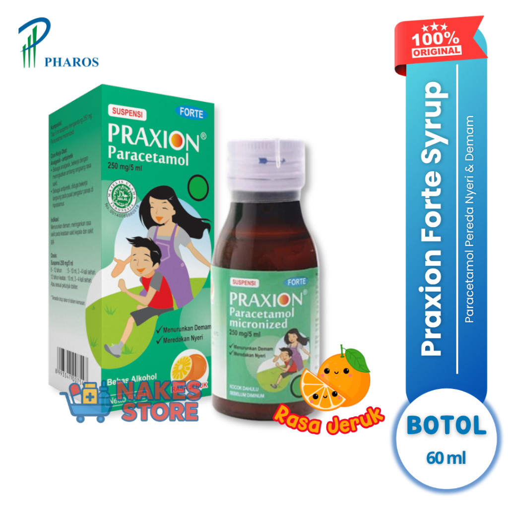 OFFICIAL STORE - Praxion Forte Paracetamol 250mg Sirup 60ml Meredakan Demam Nyeri Sakit Gigi Anak