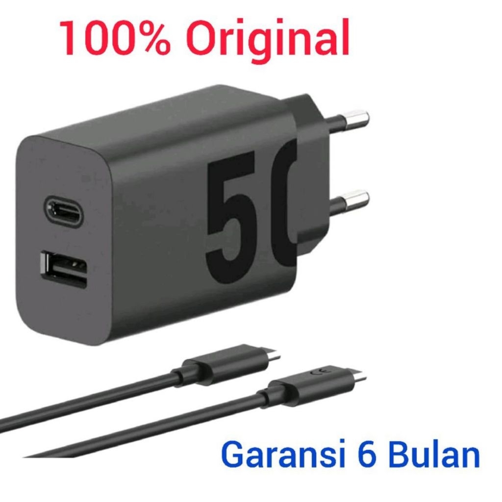 Motorola Charger 50W Moto Razr 40 Ultra Edge S G30 G50 E5 Plus Z Z2 Z3 Play + Kabel Data USB C ke Ty