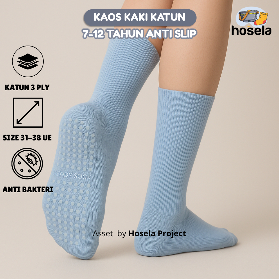 Kaos Kaki Anak SD Yoga Anti Slip Biru Muda Polos Panjang Olahraga Pilates Gym - Hosela Project