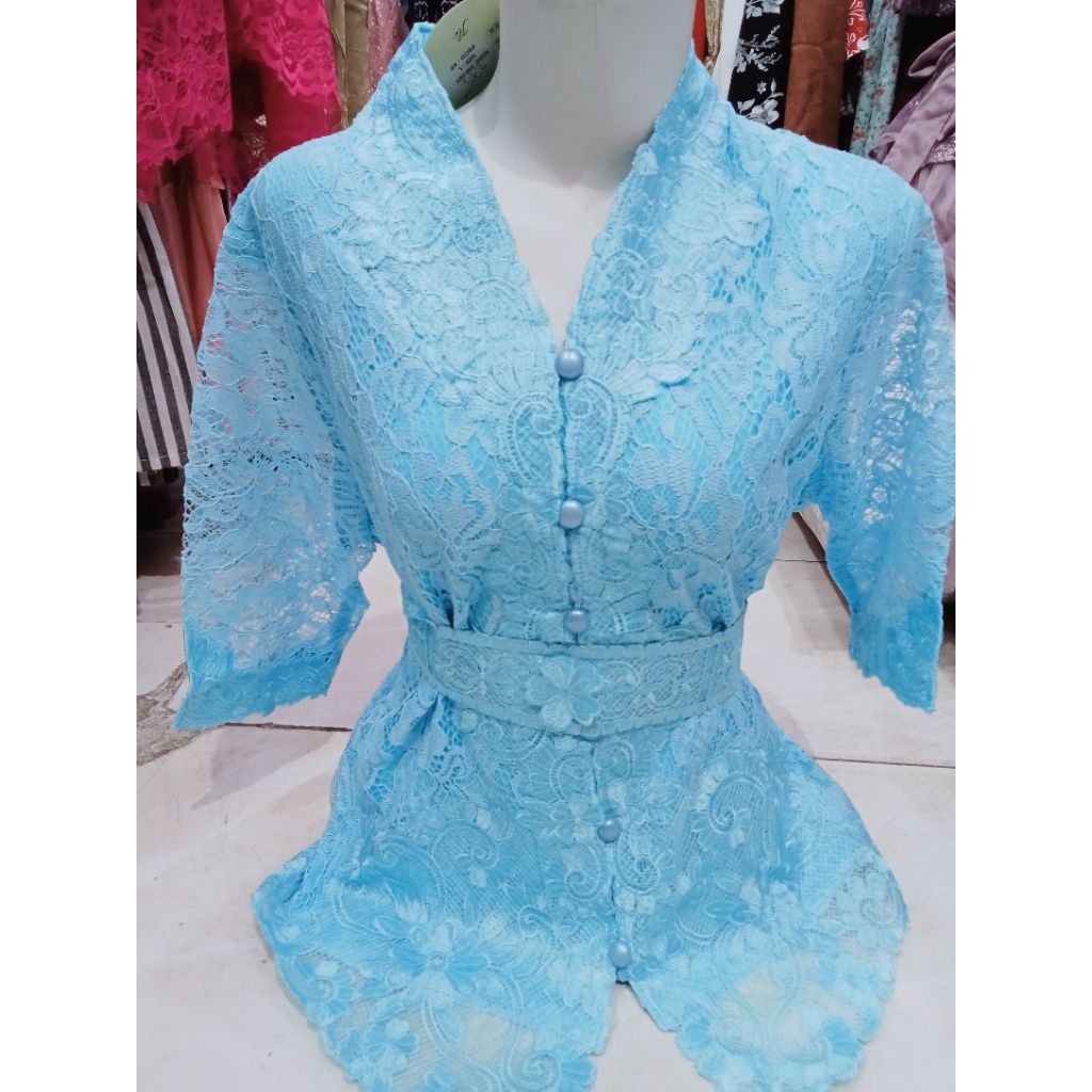 BAJU ATASAN KEBAYA LENGAN PANJANG LENGAN 7/8 BAHAN FULL BROKAT KILAP TEBAL TANPA GLITER WARNA MERAH 