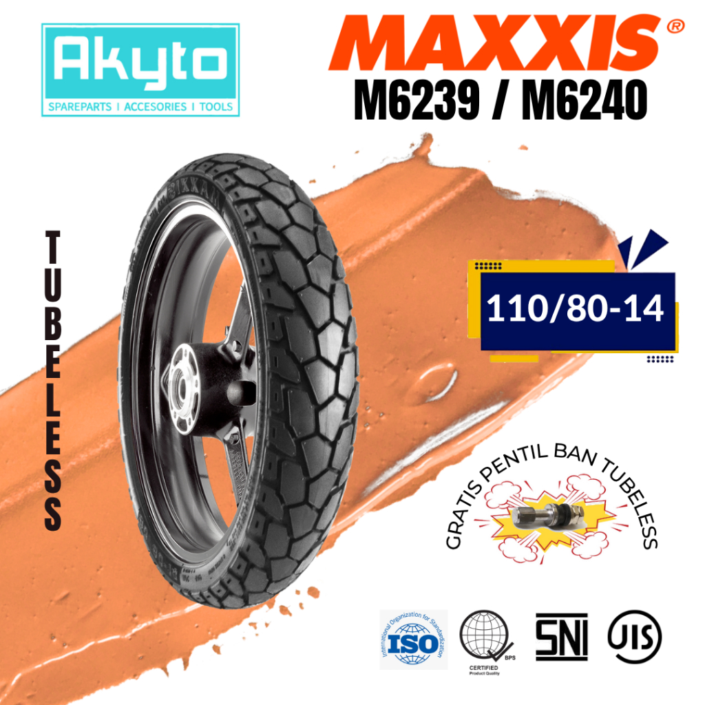 [110/80-14] MAXXIS M6239 ON OFF ROAD TUBELESS FREE PENTIL / MEDIUM COMPOUND BAN MOTOR RING 14 R14