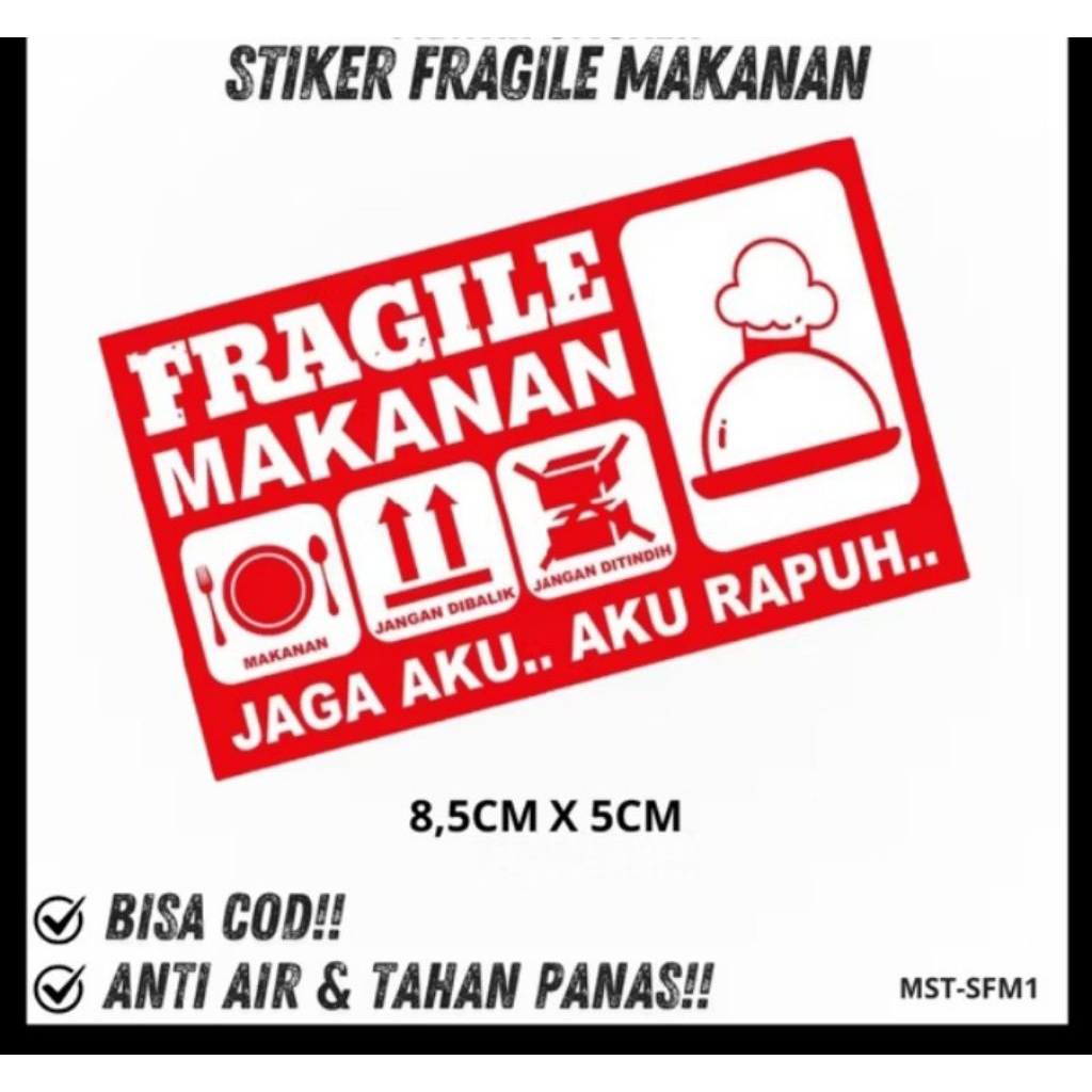 stiker sticker fragile makanan