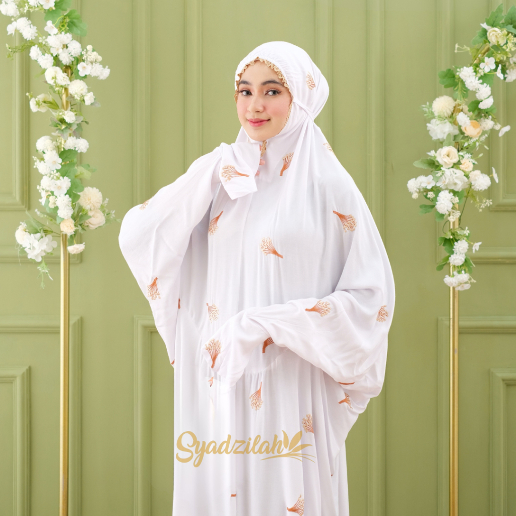 SYADZILAH - Mukena Terusan Dewasa Putih Bordir Elegant Katun Rayon