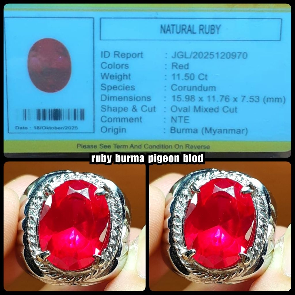 natural ruby burma jumbo kristal asli pigeon blod HQ + memo lab