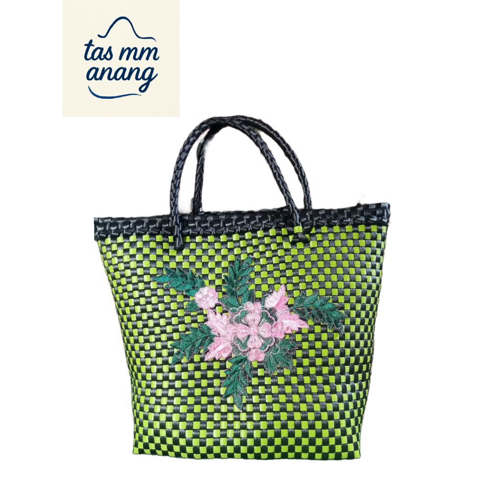 tas anyaman rotan sintetis motif bunga