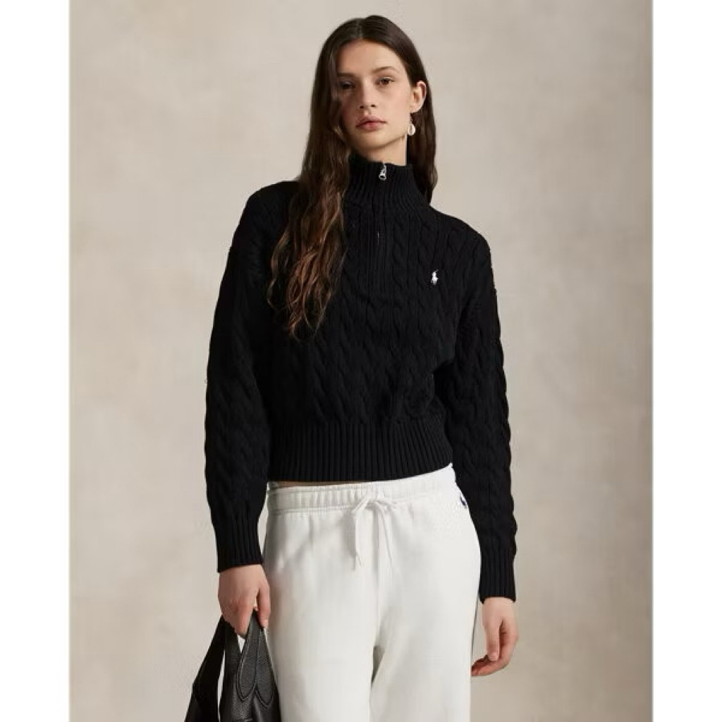 Polo Ralph Lauren Women Cable-Knit Cotton Quarter-Zip Sweater