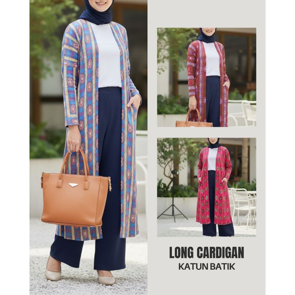 Long Outer Motif Etnik Premium | Outerwear Muslimah Modis Casual & Formal | Cardigan Kekinian