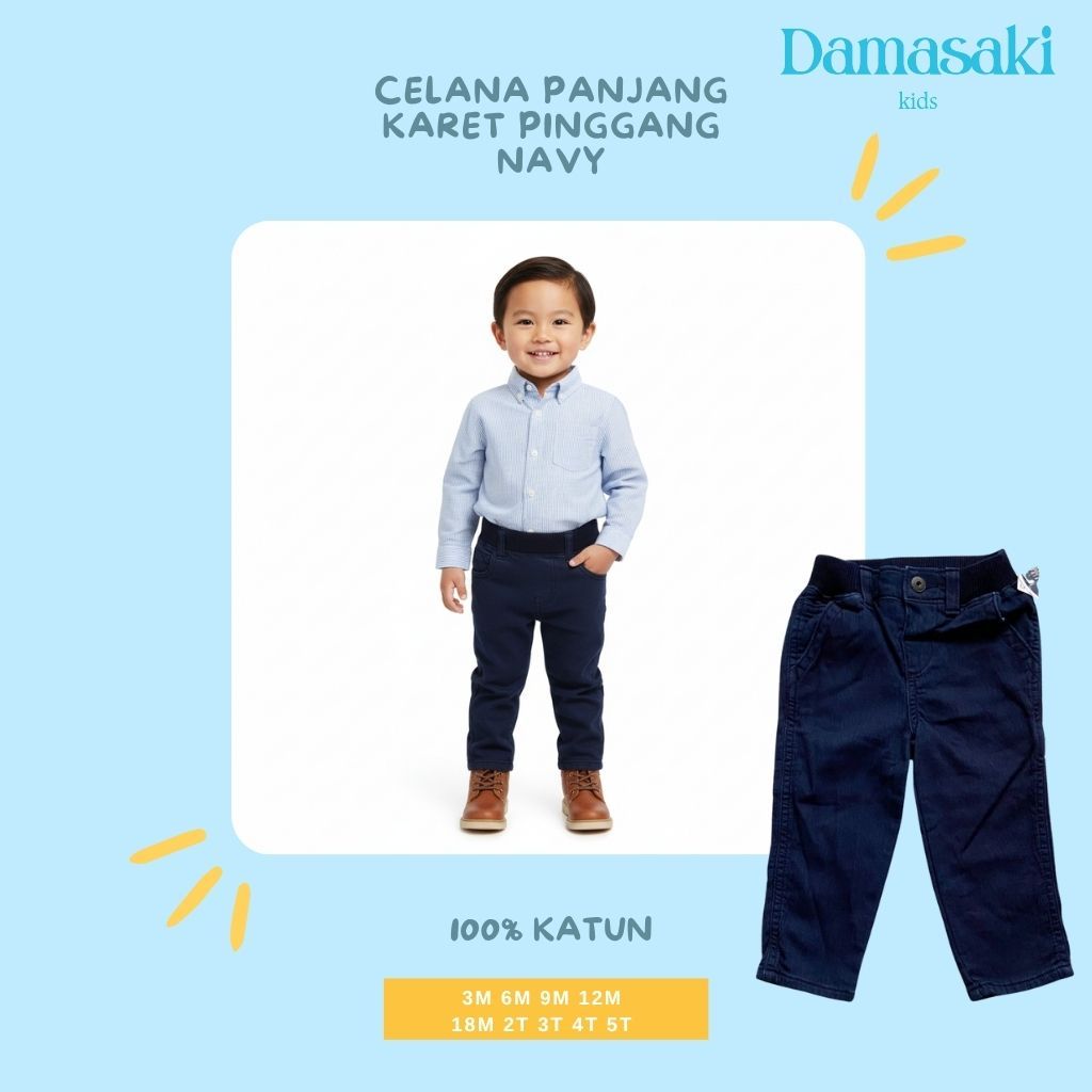 Damasaki 3M - 5T Unisex Celana Panjang Stretch Jeans Bayi Navy BABY B'GOSH
