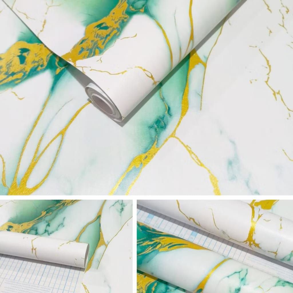 Wallpaper Stiker Dinding Motif Marmer Hijau Kuning