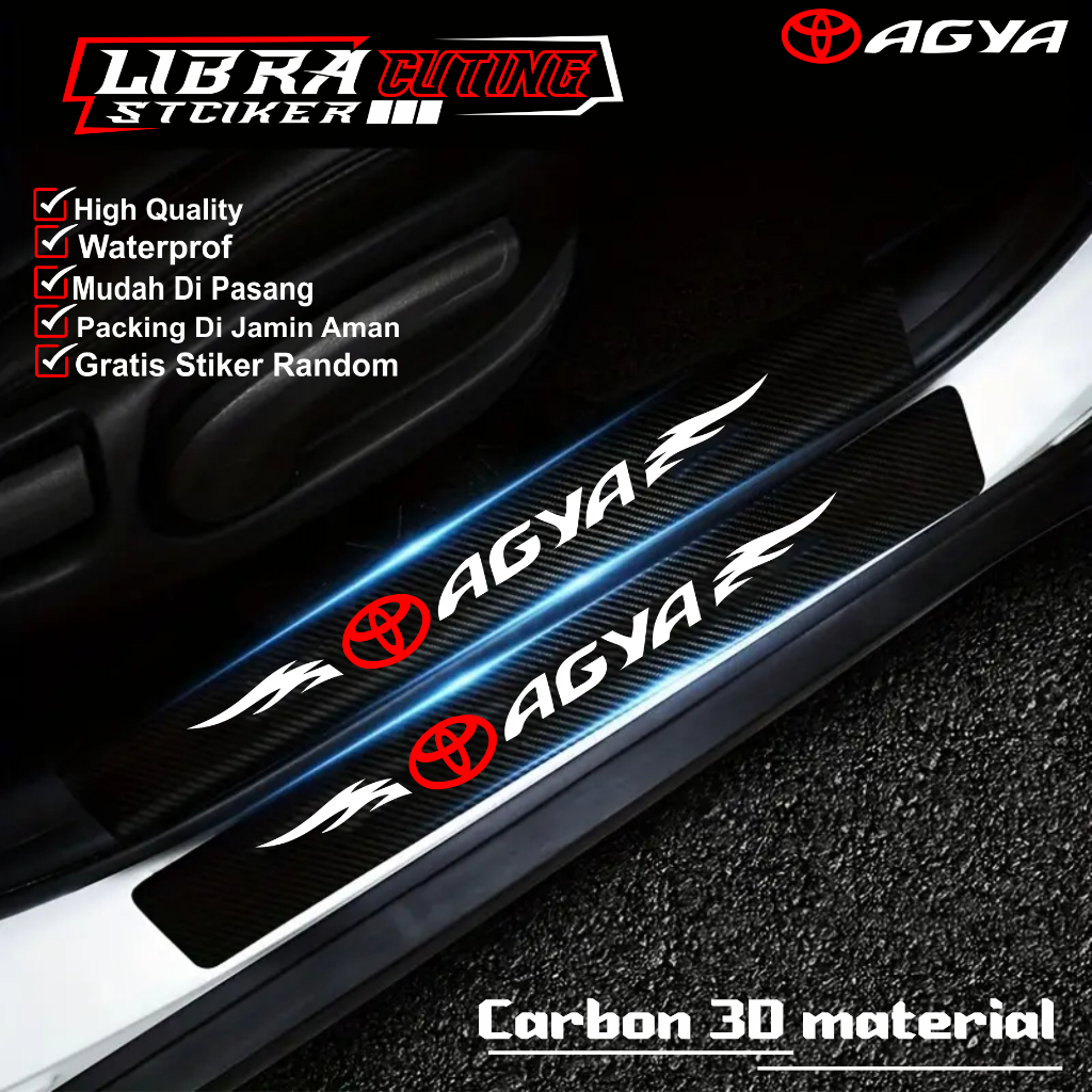 9 pcs sticker mobil  toyota agya sticker sill plate carbon 3D mobil agya sticker carbon3D pijakan pi