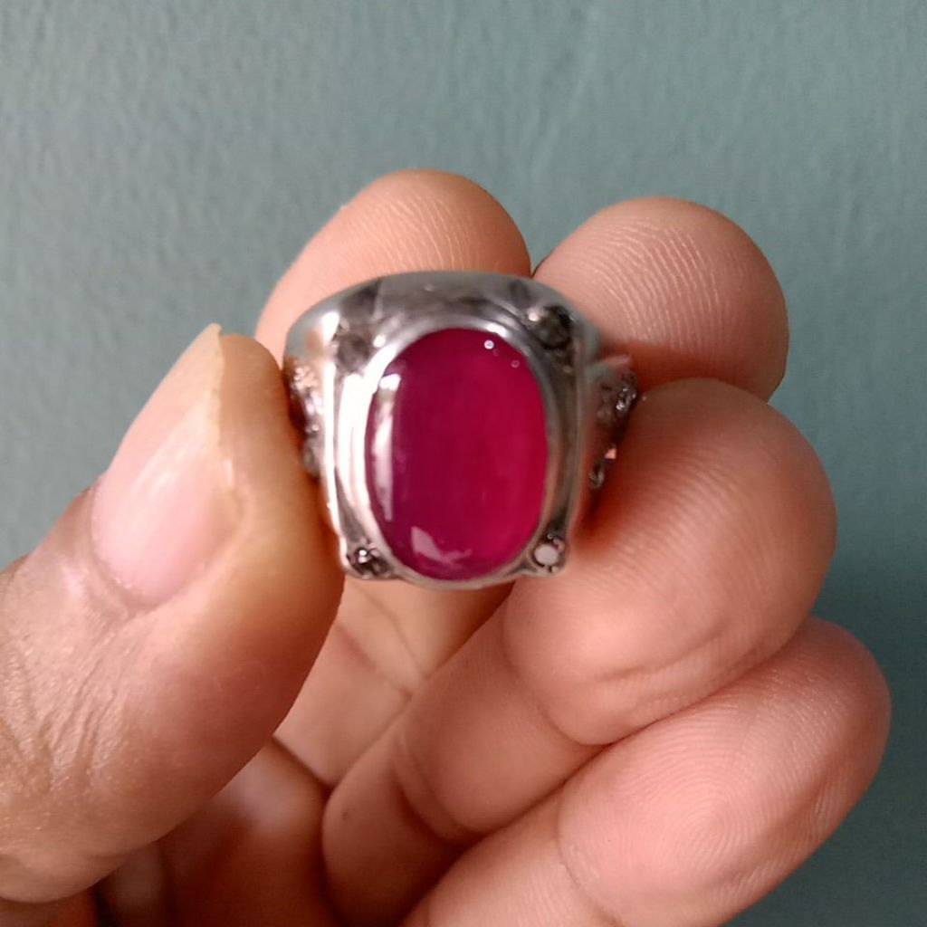 Batu Permata Ruby Burma Hq Ring Perak Lawas
