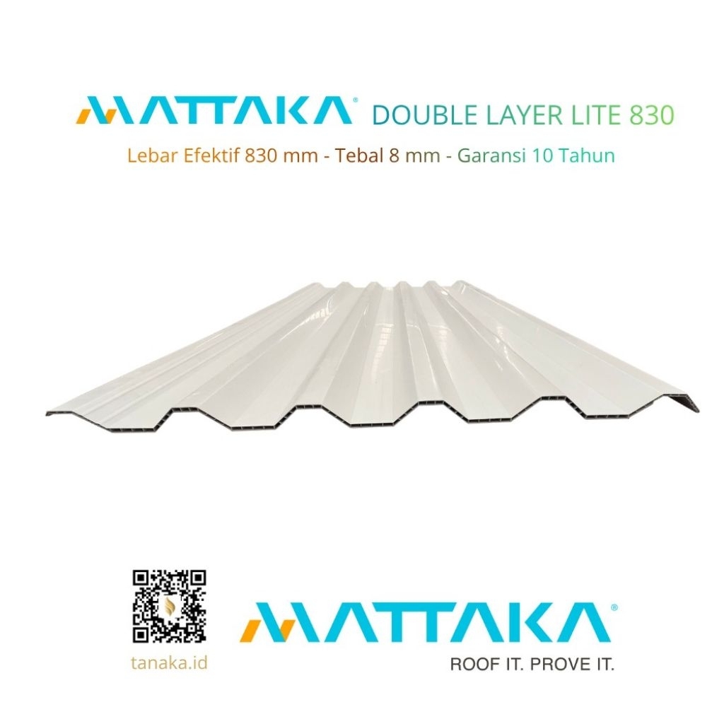 (Hanya Invoice) MATTAKA Double Layer Lite 830mm Te 8mm - Tidak Tembus Cahaya - Atap uPVC Double Laye