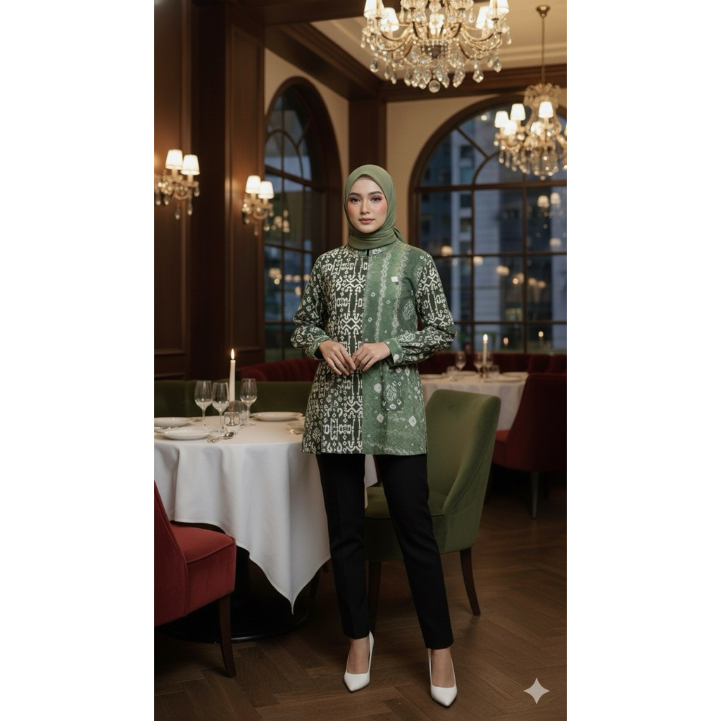 Blouse Batik Kombinasi Jumputan Motif Titik Tujuh