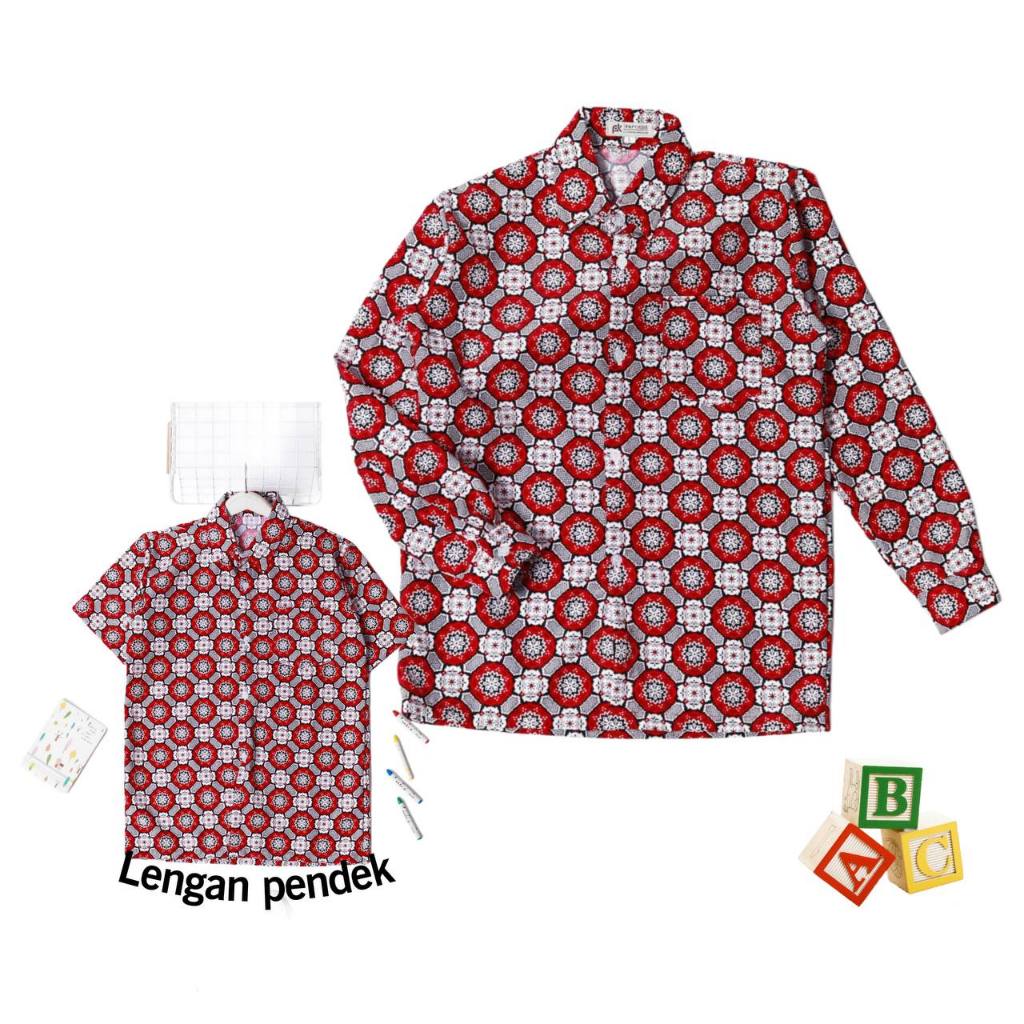 LUFFYSTORE - Baju Batik Sekolah SD Nasional Motif Bunga Matahari Varian Warna Merah Lengan Panjang /