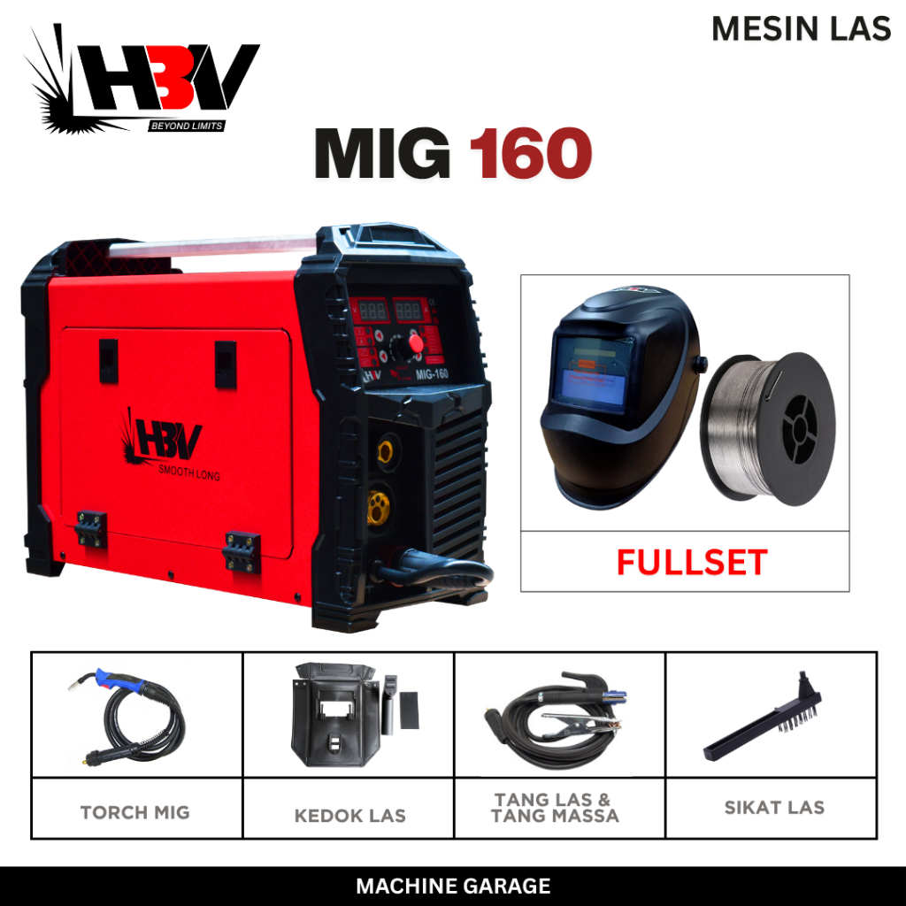Mesin Las MIG 160 HBV 3 Fungsi Bisa Pakai Gas CO2 atau Tanpa Gas 1 Fasa 220V 40-160A Ringan 13kg Bengkel Rumahan Industri