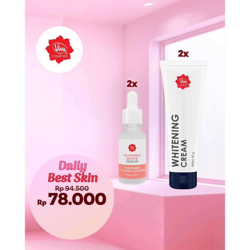 Paket 2 Viva Whitening Cream 40gr, 2 Viva Glowing Serum Viva Cosmetics
