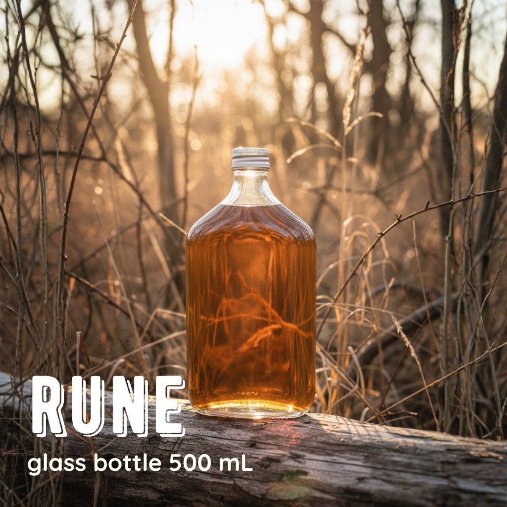 RUNE Glass Bottle 500 mL | Botol Minum Kaca Ramah Lingkungan | Botol Kopi Beling | Botol Kaca Gepeng