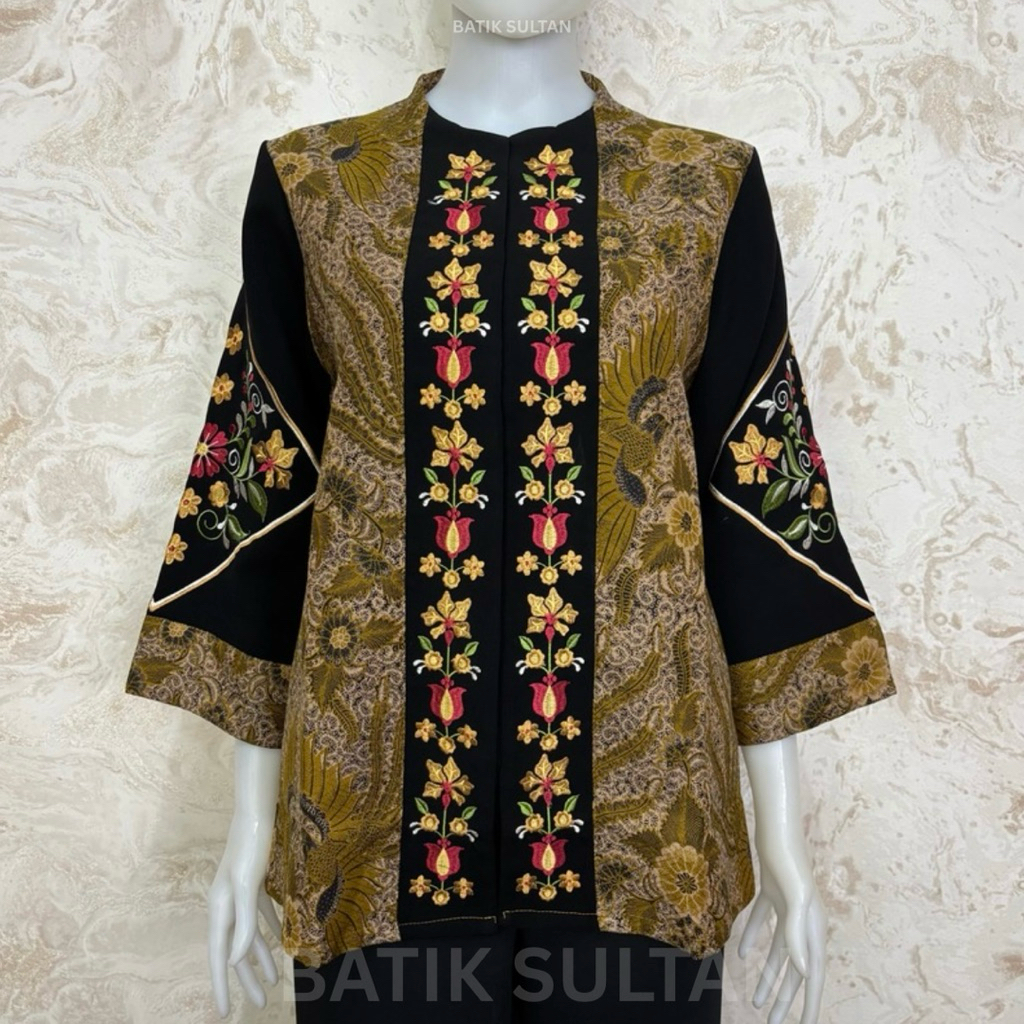 Atasan Batik Blouse Wanita Bordiran Premium Kain Katun Elegan l Batik Cewe Mewah Kantor Kondangan Te