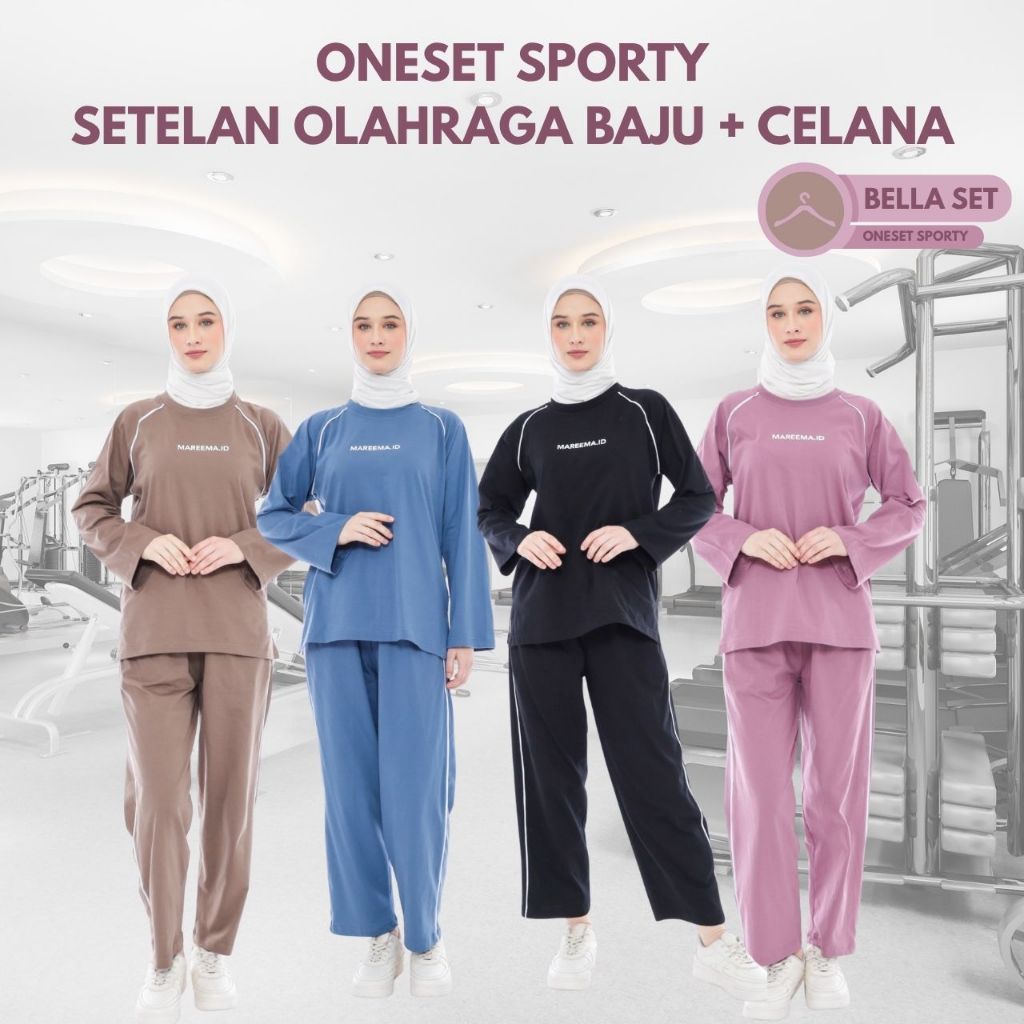 Setelan Olahraga Wanita Muslimah Sporty Baju + Celana Bella-Set