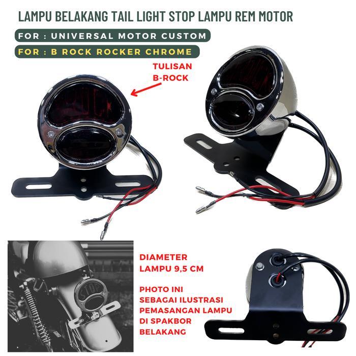 Lampu Belakang Stoplamp Universal Motor Custom B Rock Rocker Full Chrome