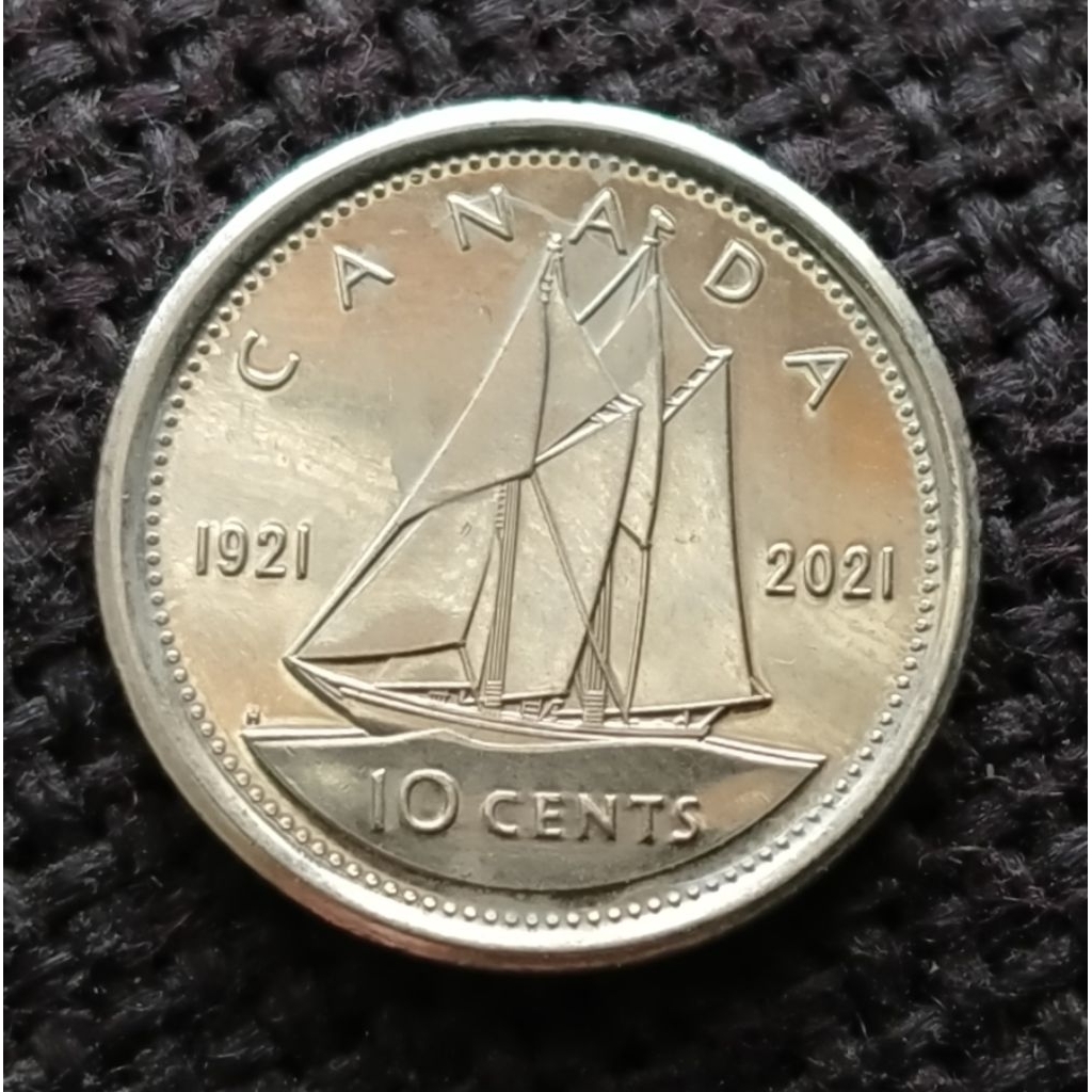 Koin Canada 10 Cent Peringatan 100 tahun Bluenose 1921-2021
