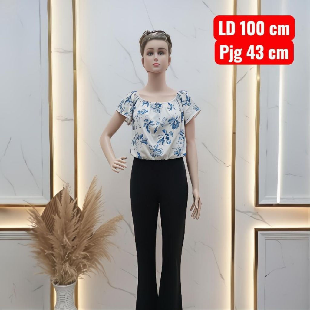 atasan crop wanita, baju crop karet wanita motif bunga