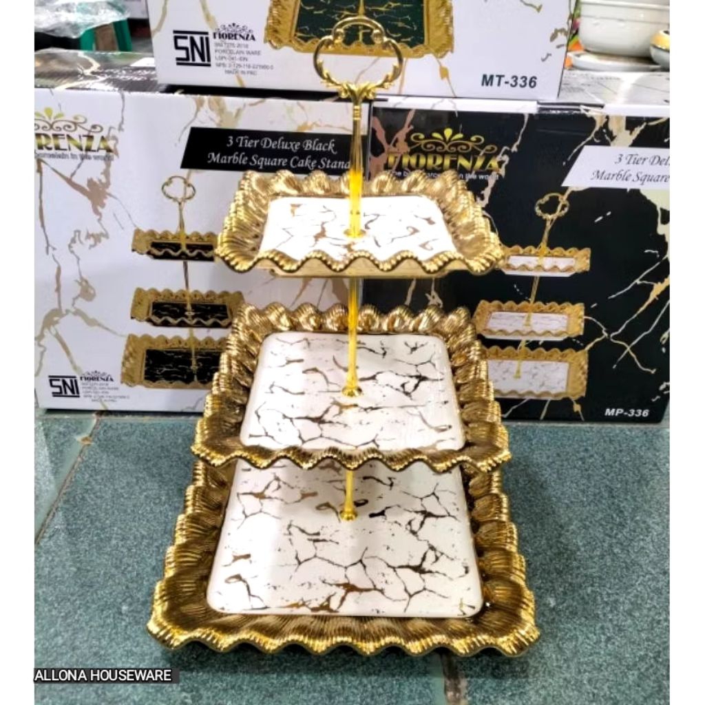 STAND KUE TINGKAT 3 KERAMIK MARBLE FIORENZA 336