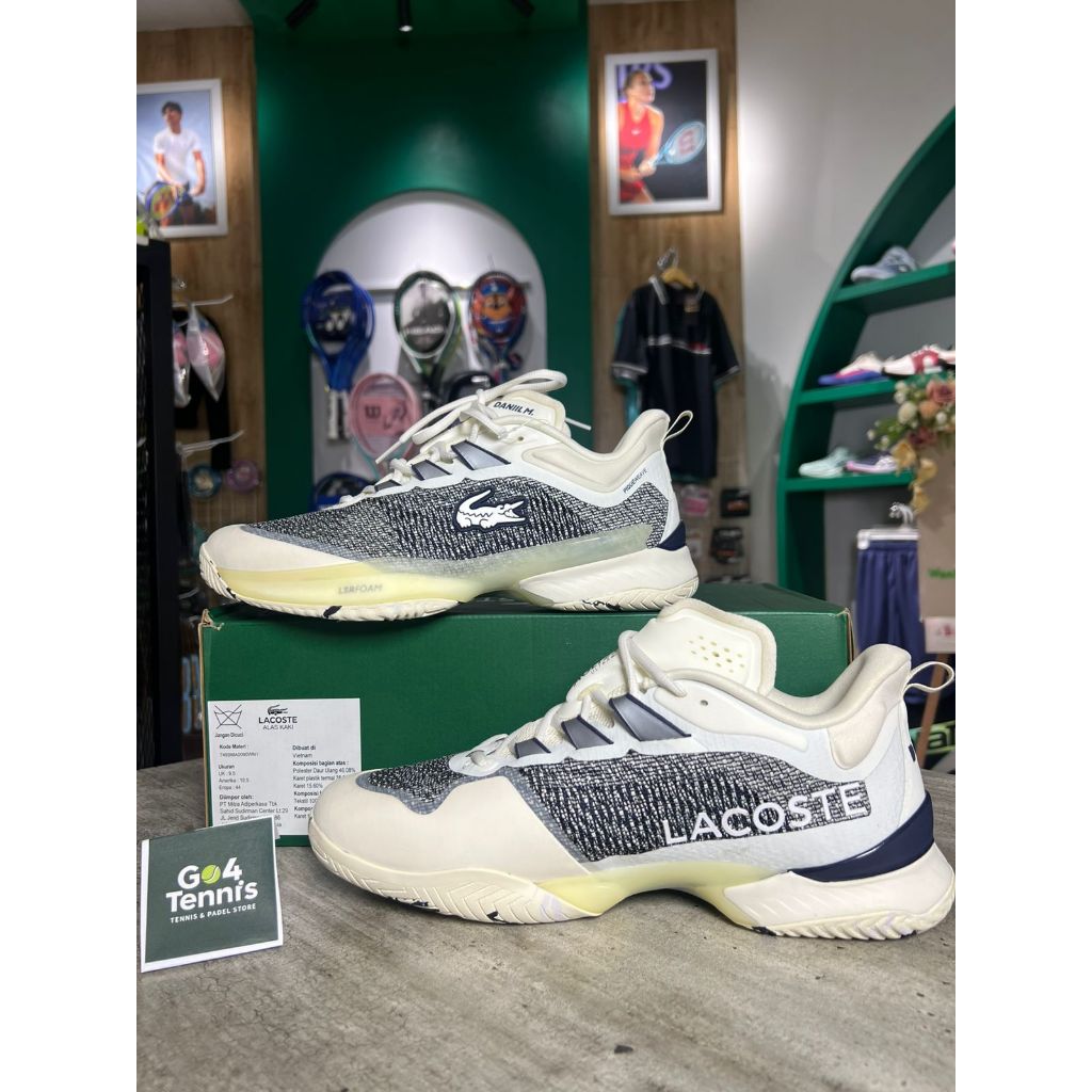 Sepatu Tennis Lacoste Ultra Mc Off White/Navy Medvedev Size 44